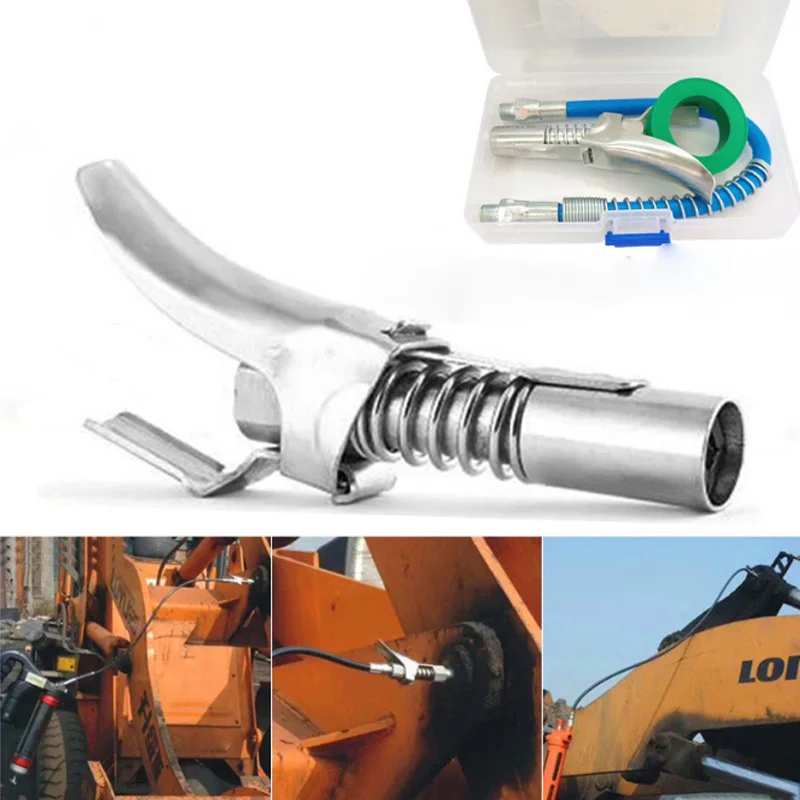 

Grease Gun Coupler Quick Lock On Release Coupling End Fitting 1/8” NPT SAE & Metric Zerk Fitting Grease Gun Adapter Hose Kit