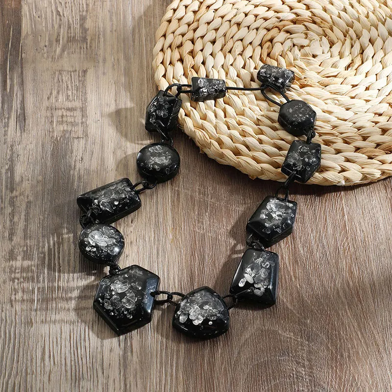 New Trendy Black Beaded Chain Necklace For Women Punk Hiphop Rock Cool Necklace Gothic For Girls Big Party Resin Accessories