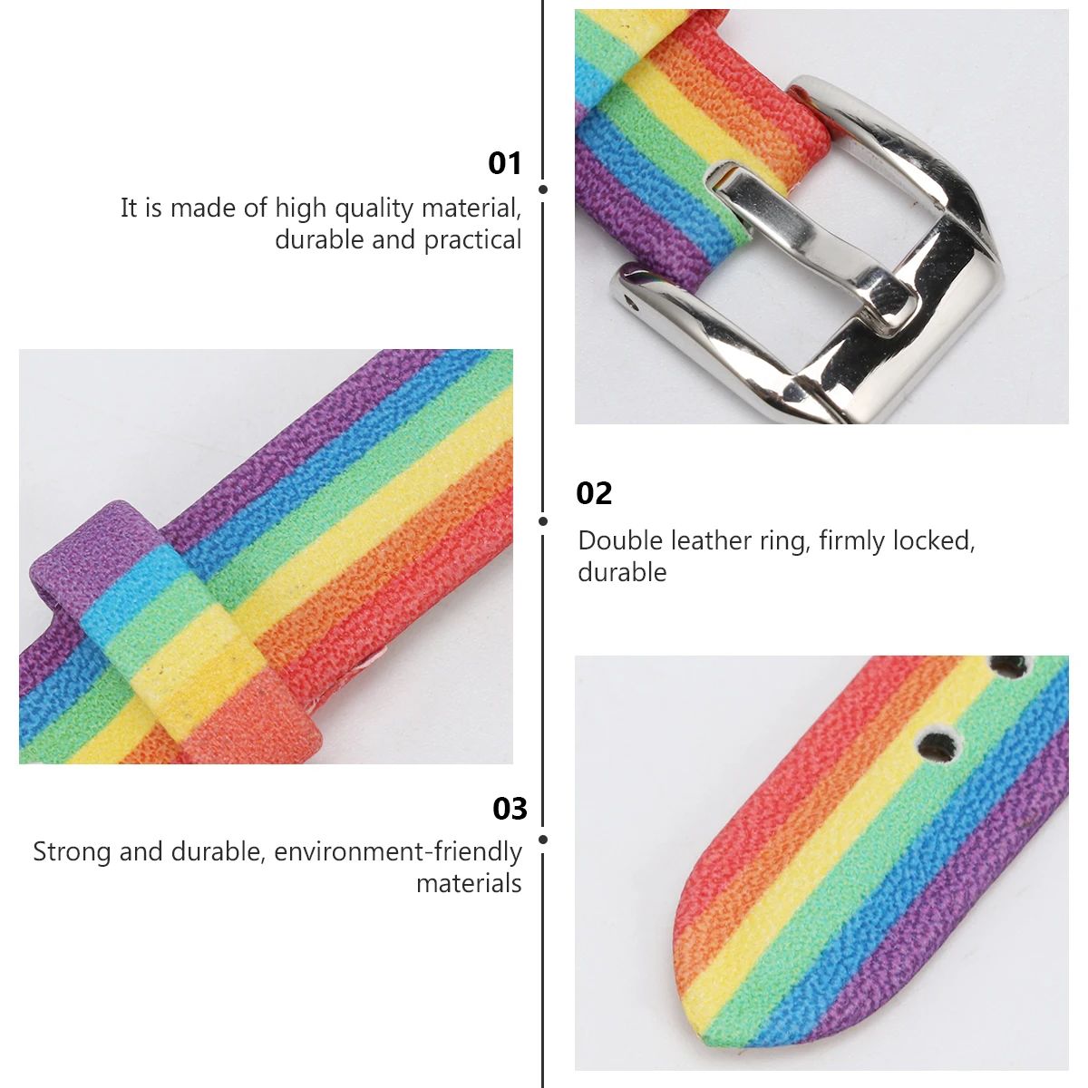 

Watch Band for Men Women Rainbow Color Adjustable Size Durable Strap Wristband