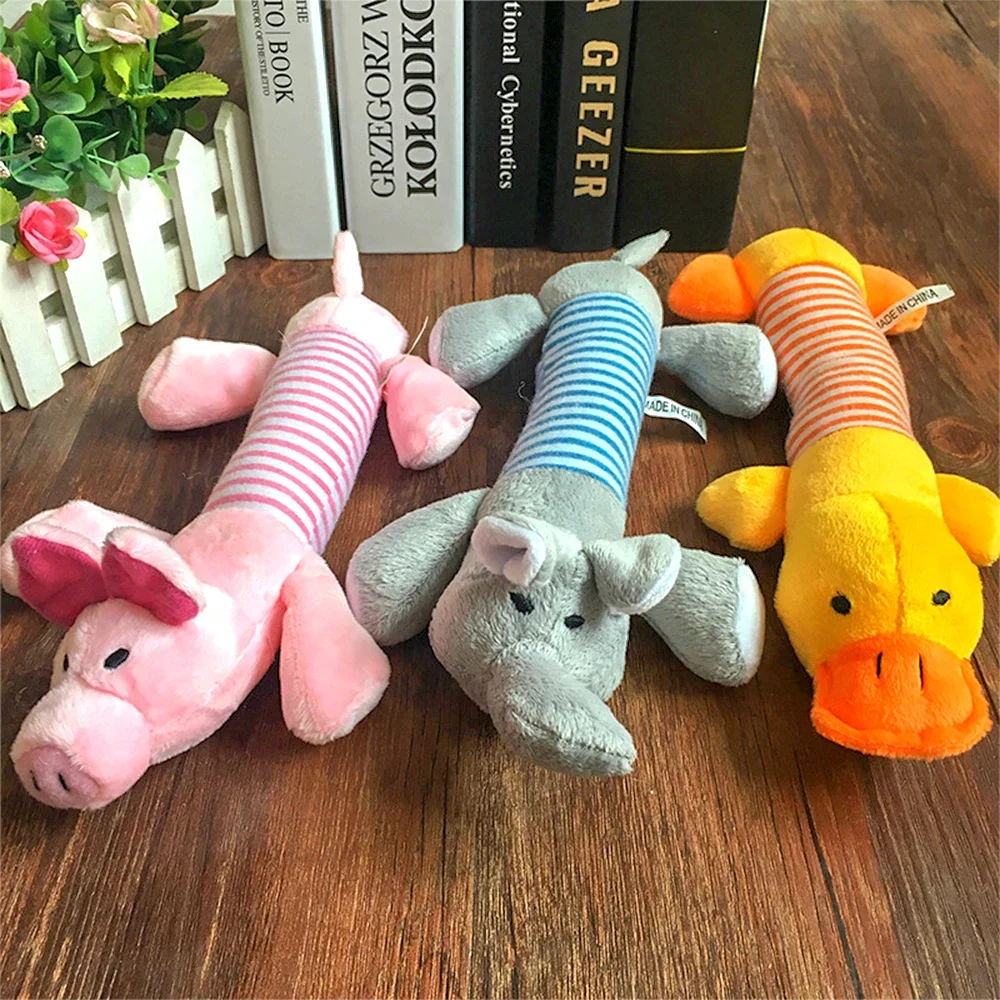 Plush Cute Elephant Duck Pig Pet Dog Cat Squeak Sound Dog Toys Funny Fleece Durability Chew Molar Toy Fit for All Pets