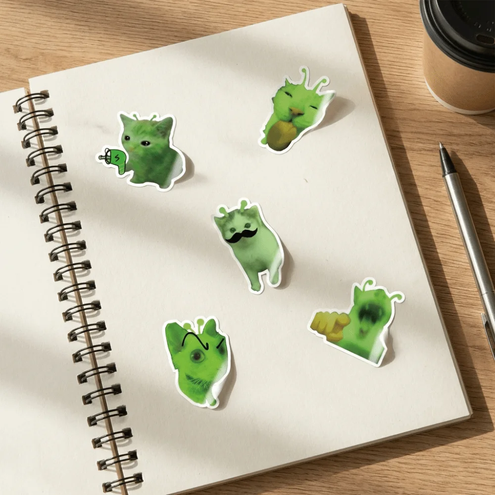 500Pcs Alien Cat Stickers Funny Design Quirky Style Funny Stickers Extraterrestrial Theme Waterproof