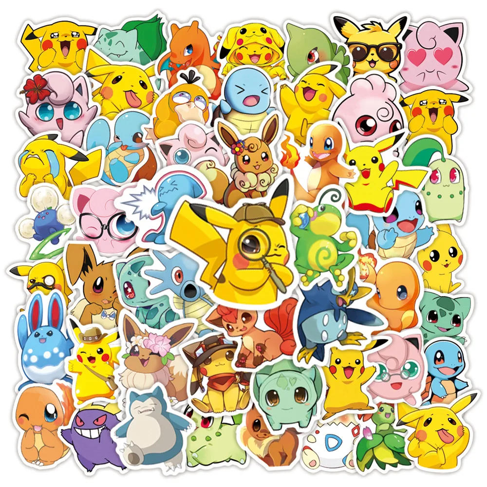 50pcs Cute Pokémon Pikachu Mobile Phone Case Water Cup Waterproof Sticker