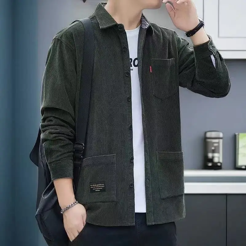 

Men's Pure Cotton Corduroy Long Sve irt Loose Fit Autumn Winter Casual Versatile Workwear Coat irt Classic Sle