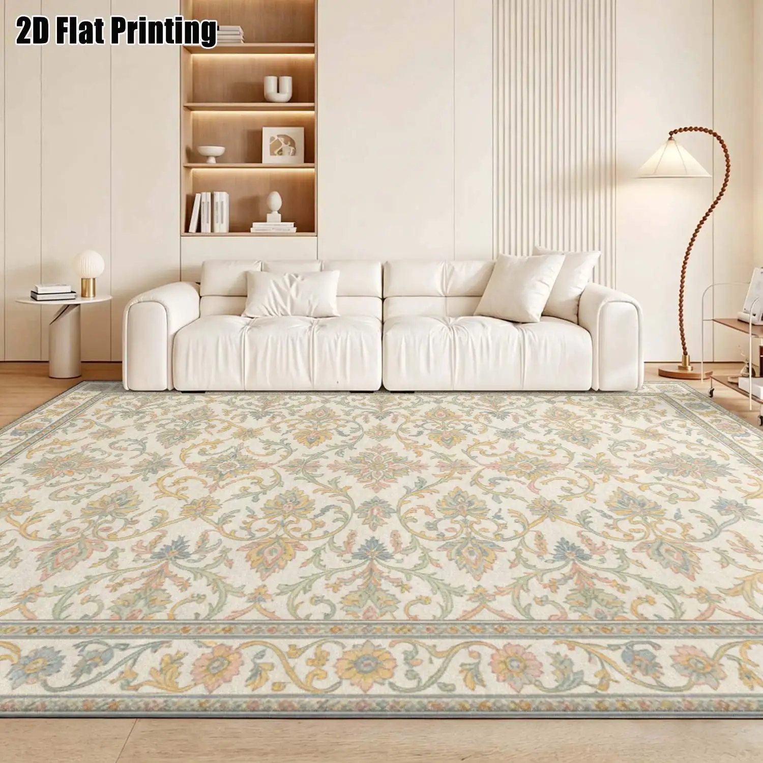 1Pc 2D Printed Carpet: Light Brown Retro Scrolling Flower Pattern, European Style, Multi-Size, Machine Washable, Suitable for Entrance/Dining Room/Bedroom/Study/Living Room, Home Decor