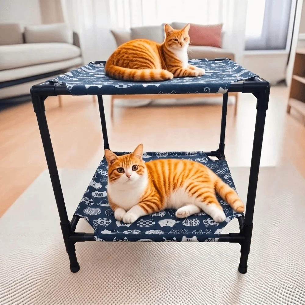 Pets Furniture Double Layer Elevated Pet Bed Moisture-Proof Removable Pet Camp Bed Non-Slip Cooling Cat Sleeping Bed Indoor Use