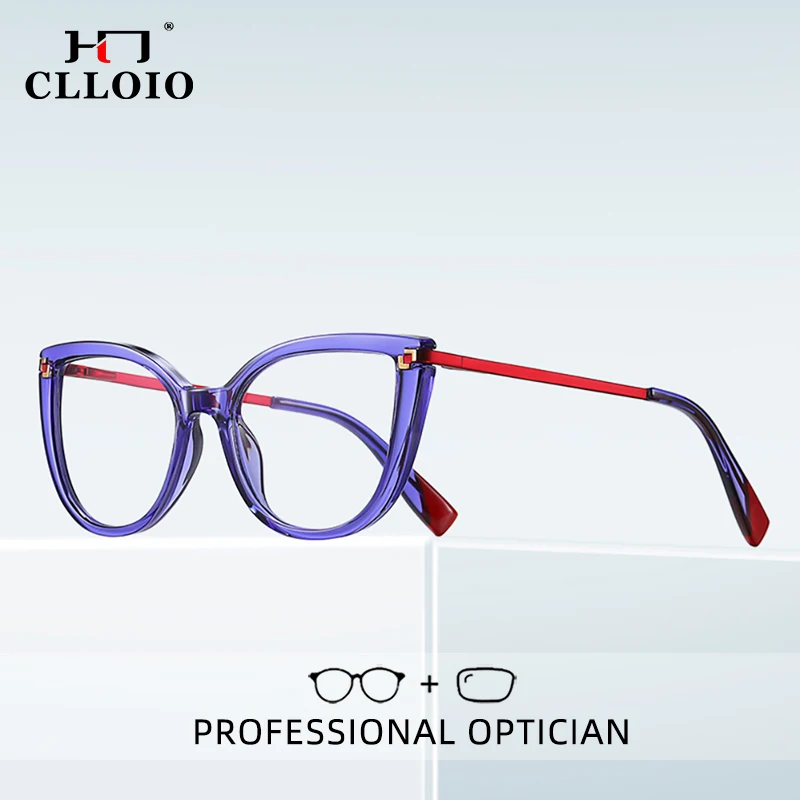 CLLOIO Women Cat Eye Reading Glasses New Design Anti Blue Light Myopia Glasses Hyperopia Prescription Optical Glasses Frame 2128