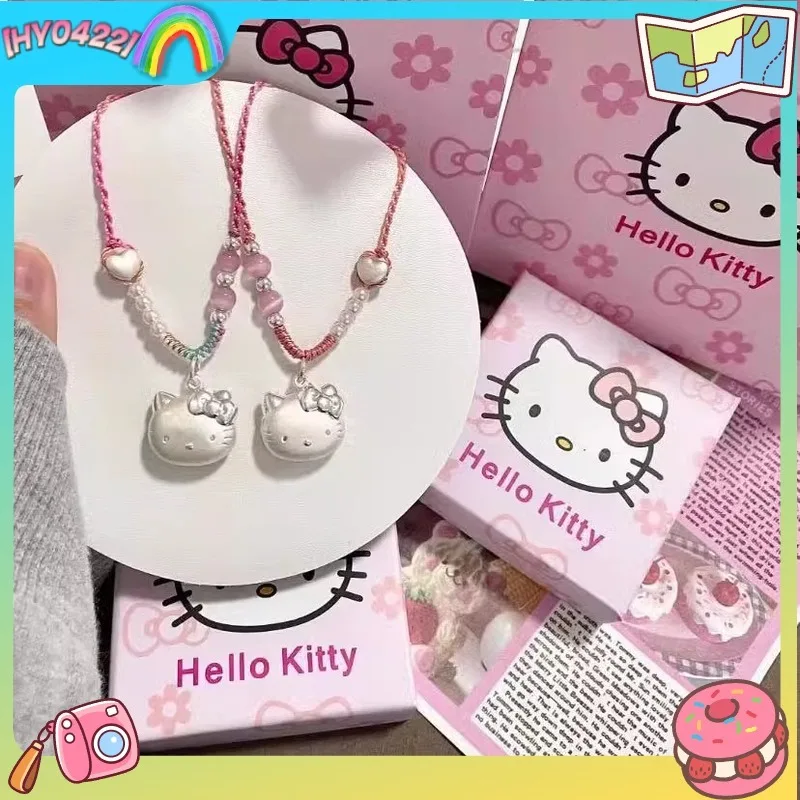 

Милое ожерелье с подвеской в виде кошки, новое, серебряное, с розовым цветком персика, на плетеном шнурке, нишевое модное романтическое украшение, подарок для девушки