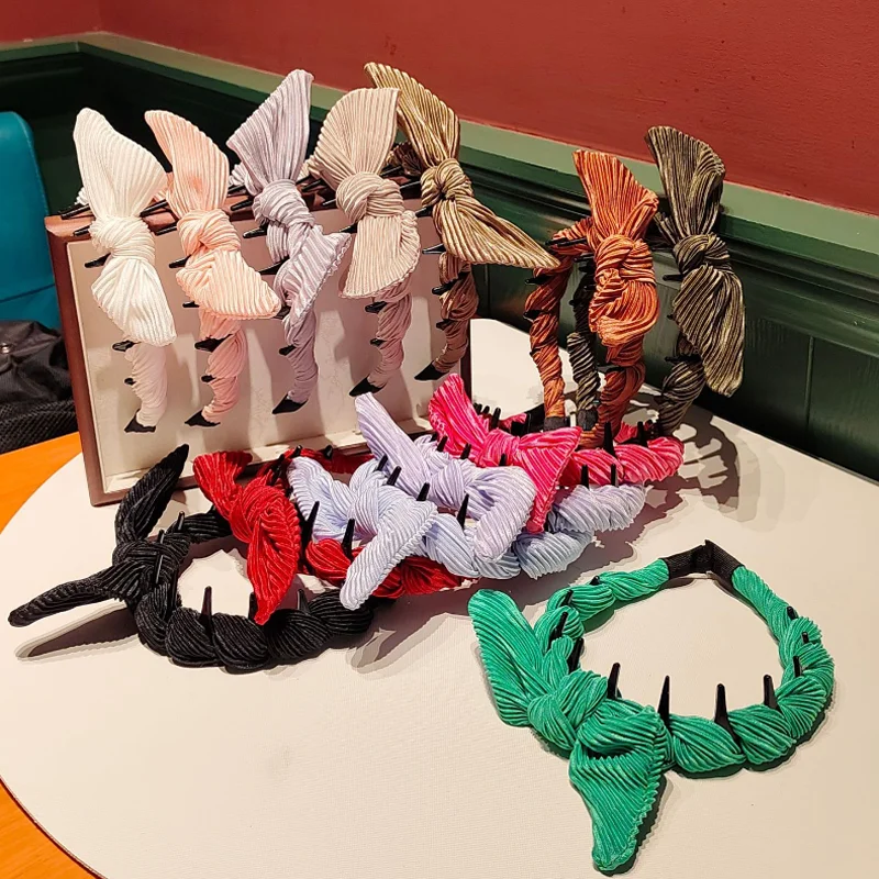 

Bow Knot Ice Silk Fabric Toothed Hair Hoop Candy Color Solid Daily Hairband Headwear Hair Clip Women Casual Headband Accessories