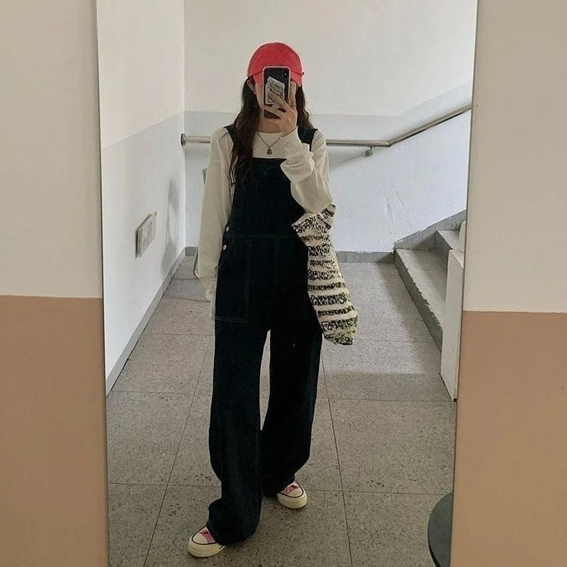 

Летние женские джинсовые комбинезоны в американском винтажном стиле, прямые широкие брюки в пол