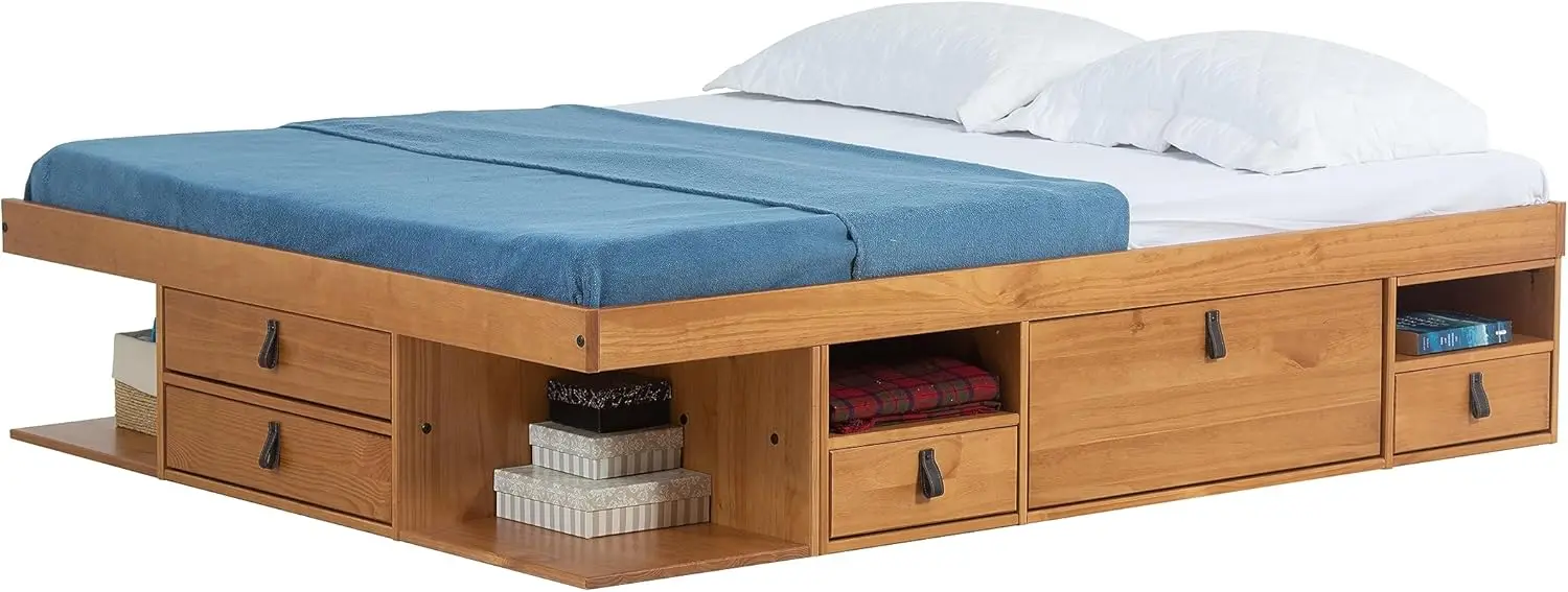 

Bali Storage Platform Bed with Drawers (Queen Size, Oak Brown Wood)