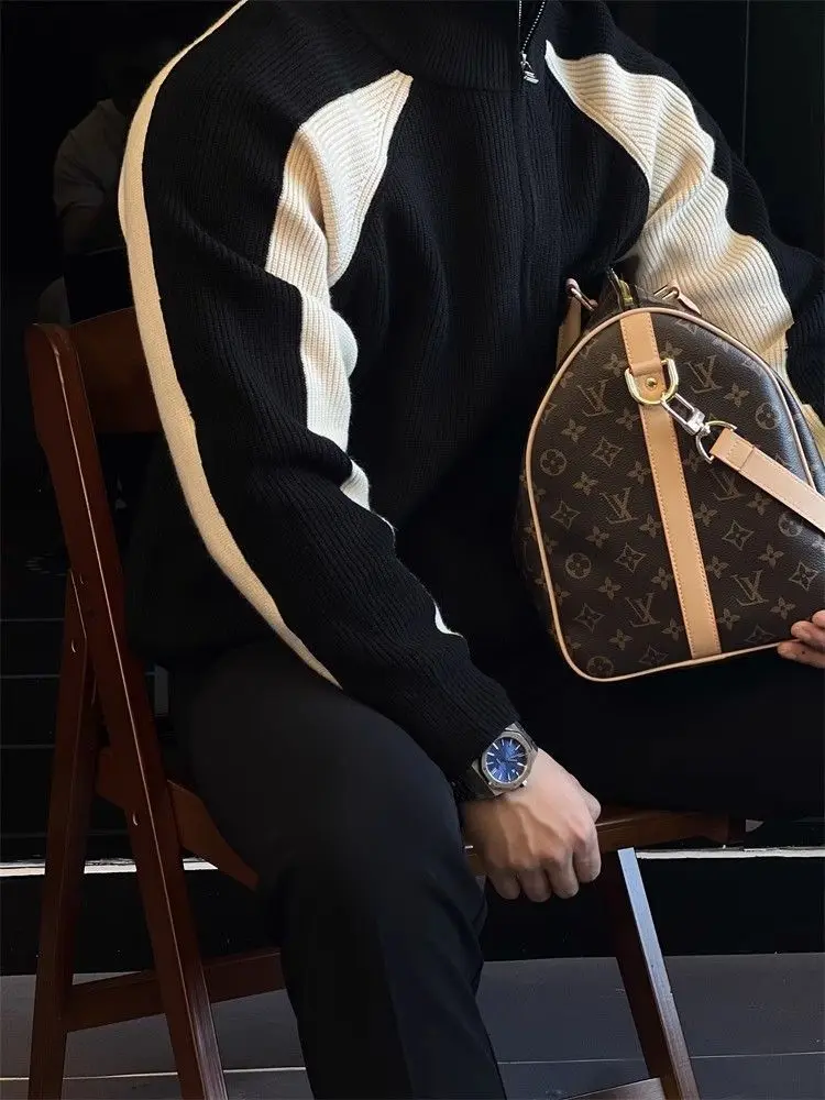 Luxury Autumn Winter Knit Cardigan Men Clothes Zipper Jacket Business Casual Sweater Patchwork Warm Long Sleeve Outerwear Tops