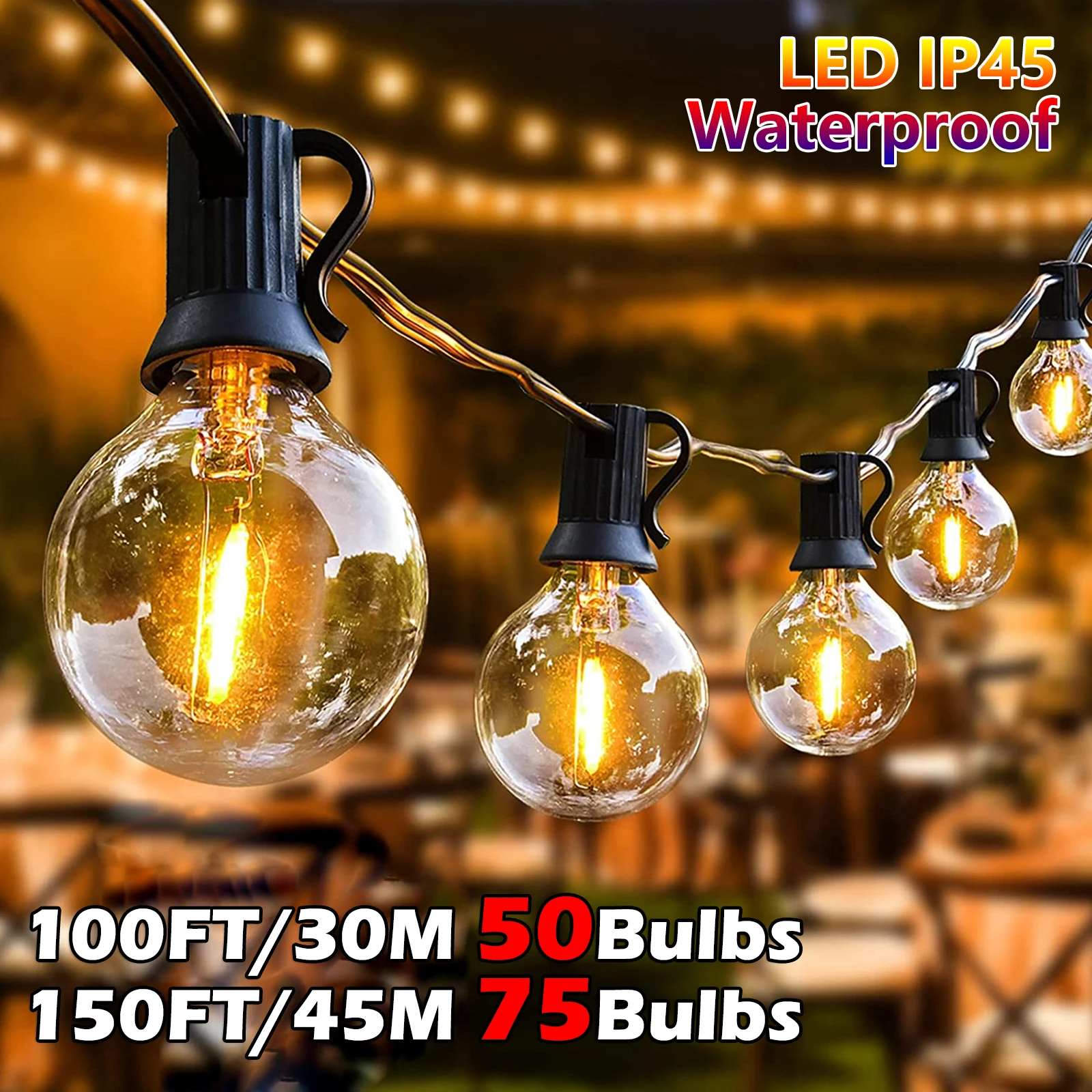 30M 45M G40 Garland String Light  Festoon LED Bulb Fairy Outdoor Street Light Waterproof Retro Bulb For Garden Decoration