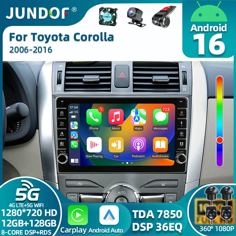 

Android 16 Carplay Car Radio For Toyota Corolla E140/150 2006 -2013 Multimedia video Player GPS 2din Head Unit Stereo BT