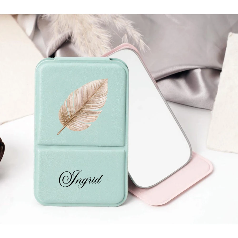 1 custom PU makeup mirror Retro Artistic PU Leather Men's shaving special folding mirror Qixi gift simple high sense flip mirror