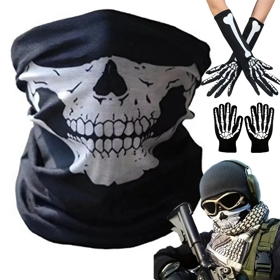 Horror Bicycle Helmet Hood Gloves Skull Cosplay Bandana Scarf Breathable Skull Men Ski Mask Cycling Snowboard Face Cover