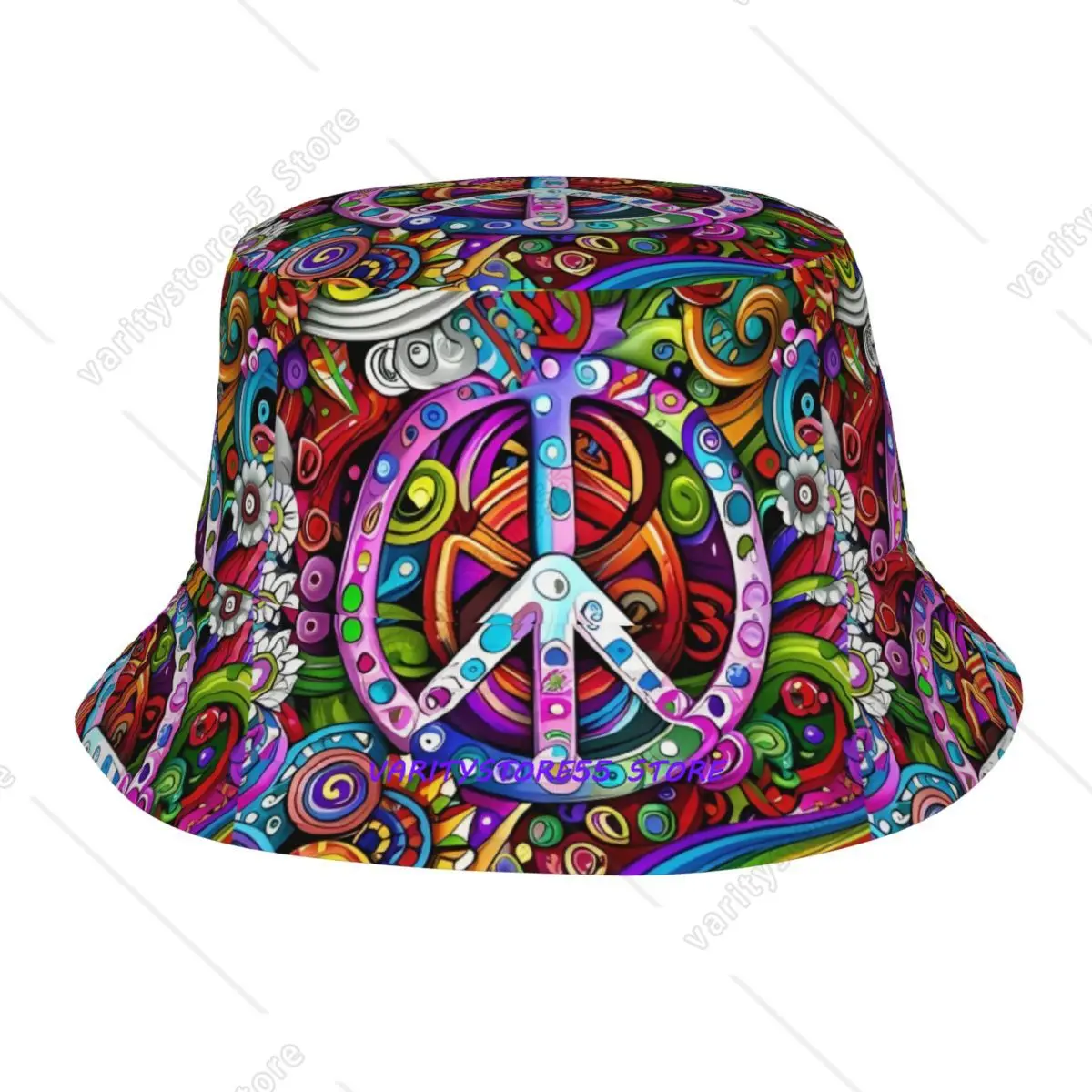 Trendy Peace Foral Love Pattern Bucket Hats Women Men Lightweight Camping Mysterious Fisherman Cap Vocation Getaway Headwear Bob