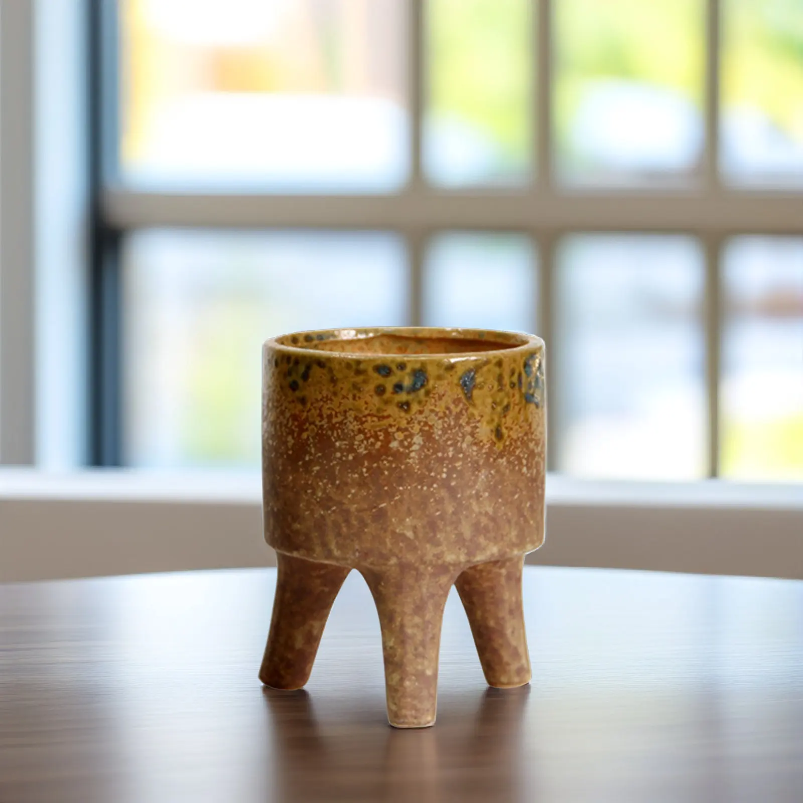 

Vintage Ceramic Flower Pot Creative Tripod Shape Unique Plant Holder Home Office Garden Decor Small Compact Design