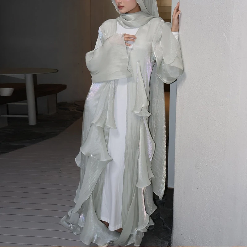 

Повседневное женское пальто с длинным рукавом, свободного кроя, для работы, весна-лето 2026, новинка, модные женские пальто с рюшами, однотонные кардиганы с хиджабом