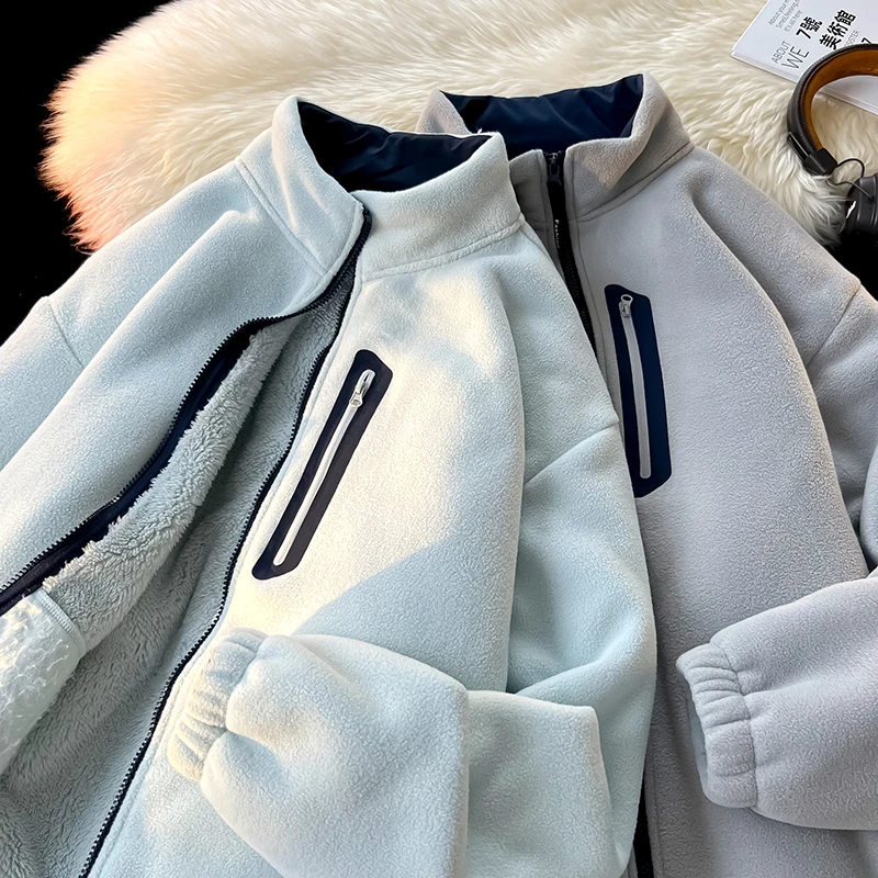 플리스 재킷, 면 코트, 겨울용 두꺼운, 매우 따뜻한, 남성용 심플하고 다재다능한, 클래식 커플