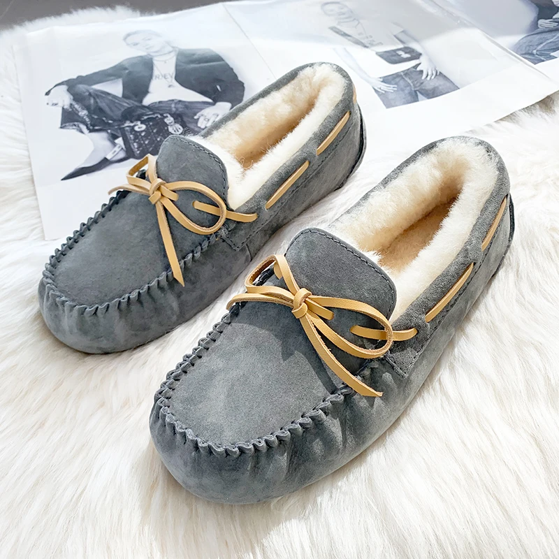 

Winter Warm Wool Women Flats Outdoor Bow-knot Mary Janes Round Head Girls Shoes Casual Cover Heel Zapatos Mujer