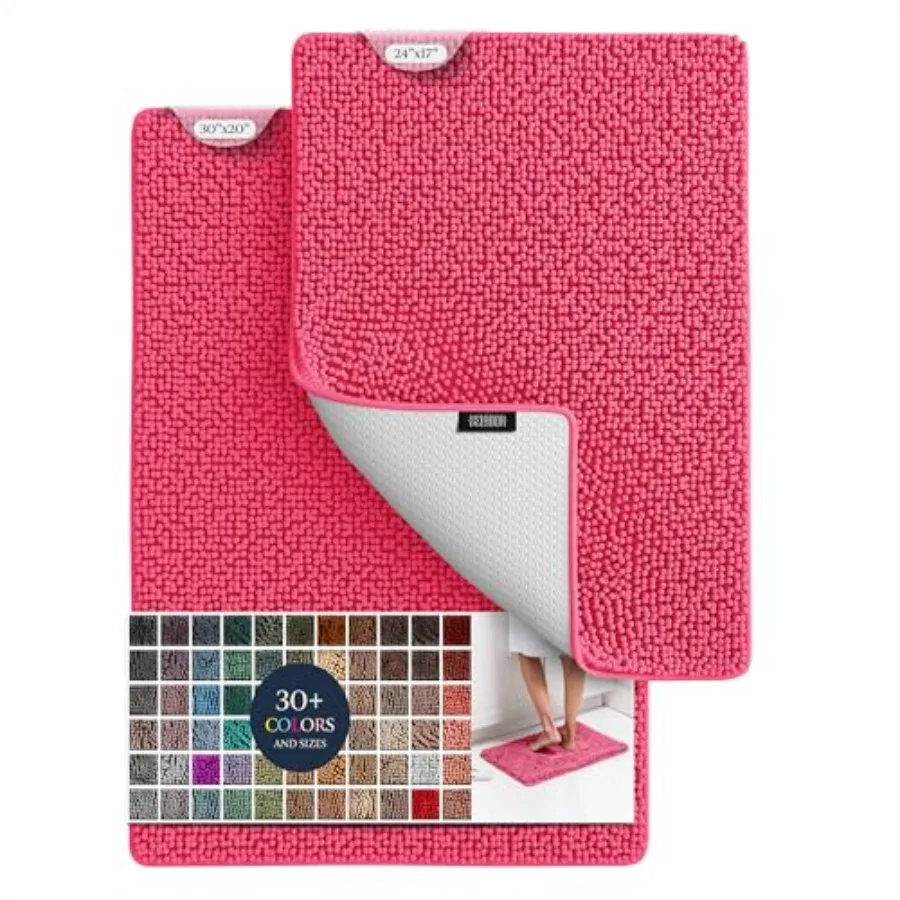 

Набор плюшевых ковриков для ванной комнаты, быстросохнущая мягкая синель с нескользящей резиновой подложкой, впитывающие коврики в двух размерах 24x17 30x20 дюймов