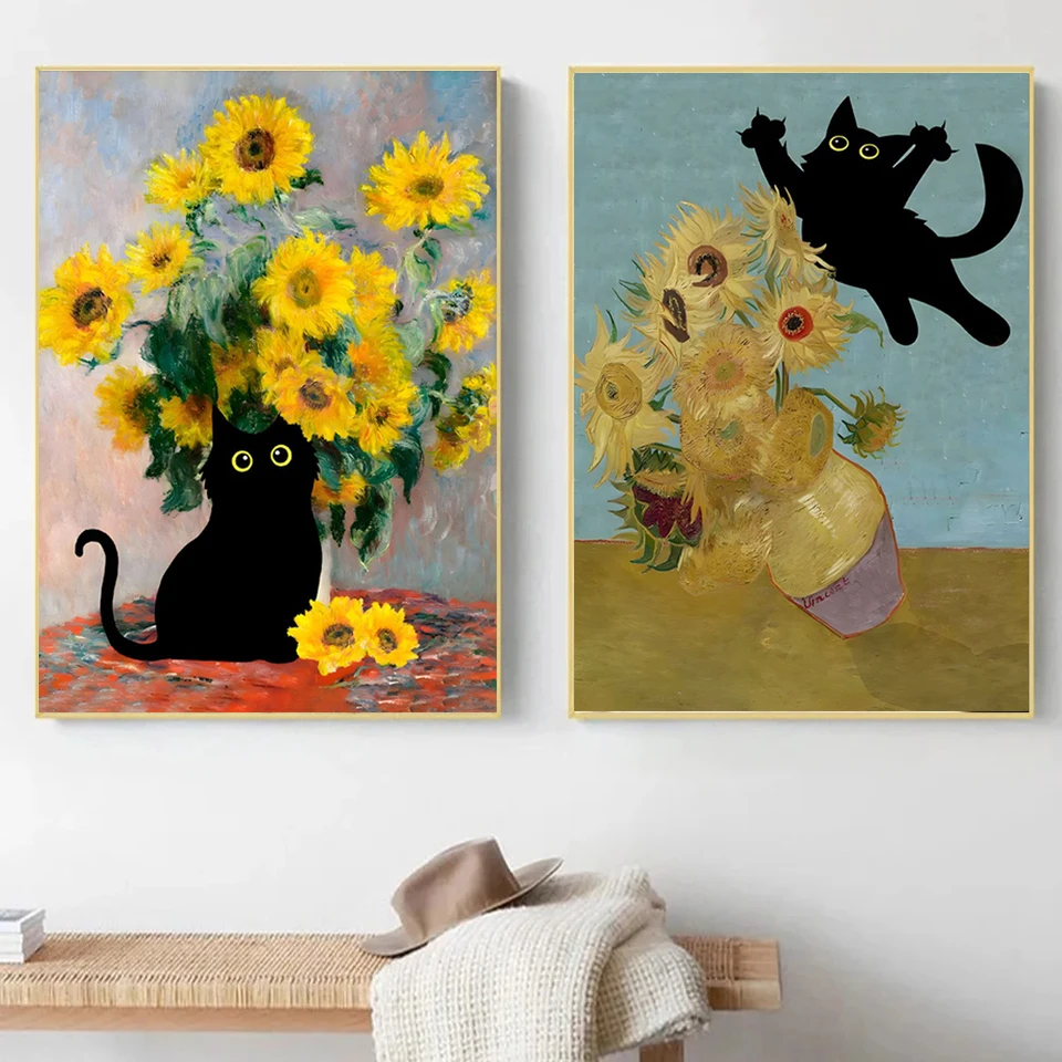 Funny Cute Black Cat 5d Diy Diamond Painting Mosaic Famous Paintings Van Gogh Monet Embroidery Cross Stitch Photo Home Decor