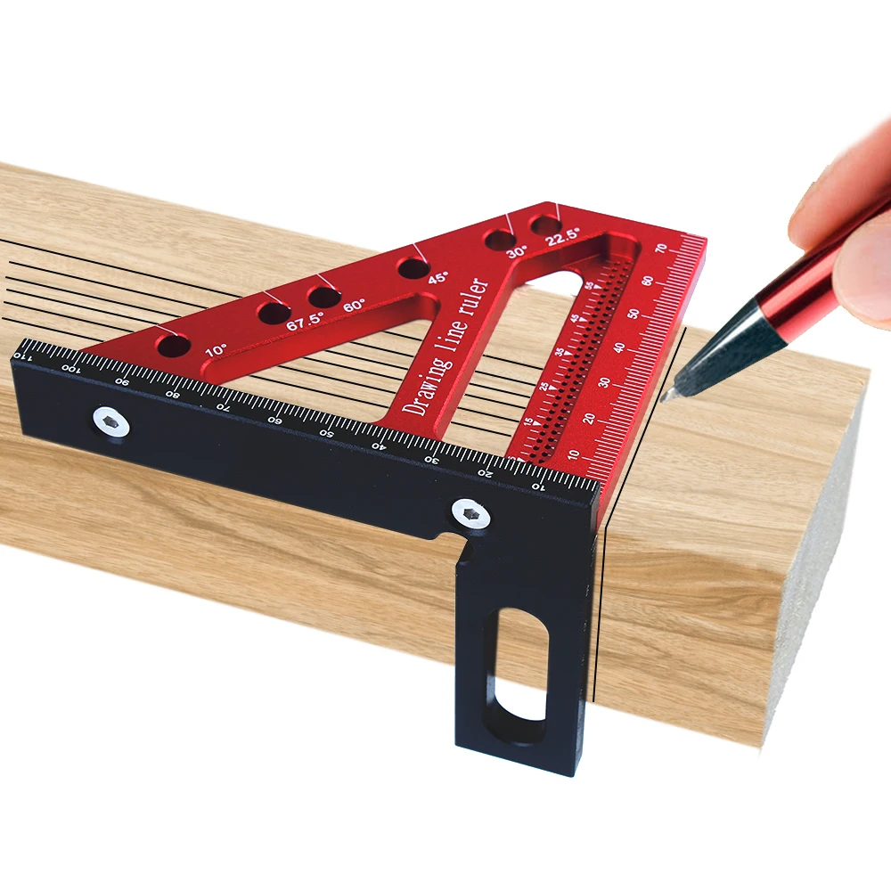 Imagem -02 - Carpenter Square Hole Scribing Ruler Régua de Medição com Pino Angular Construção Precision Woodworking Tool 225-90 Graus 1pc