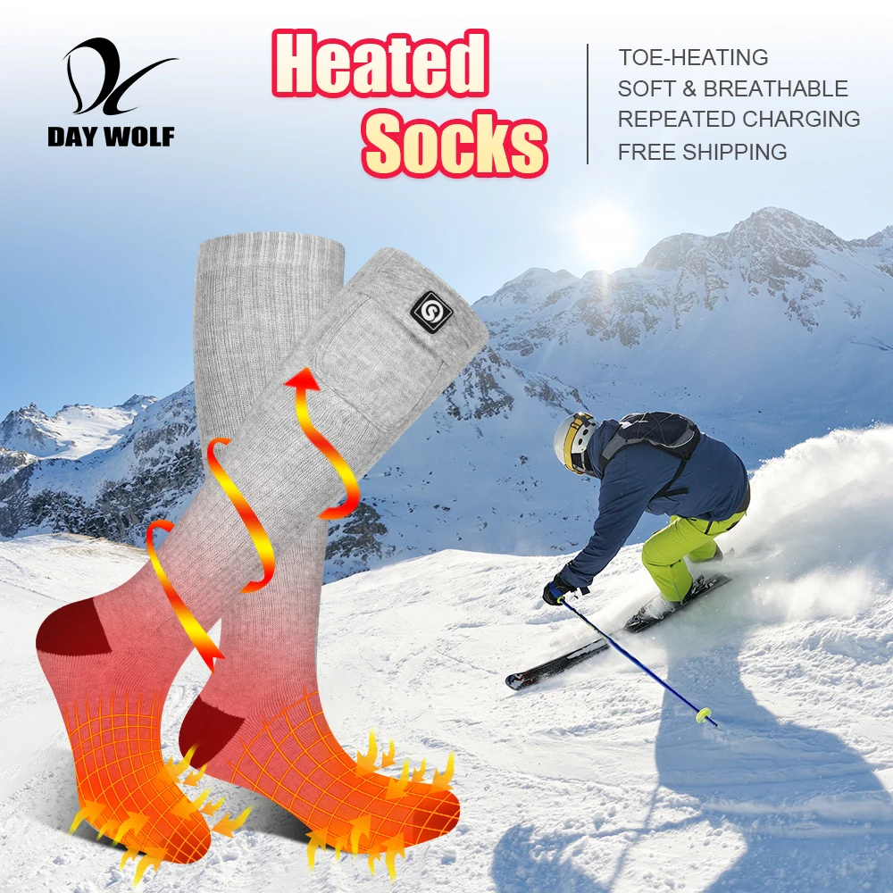 

DAY WOLF Heating Winter Heated Socks Men Rechargeable Electric Heated Ski Sock Thermal Stockings Woman Warm Feet for Snowmobile