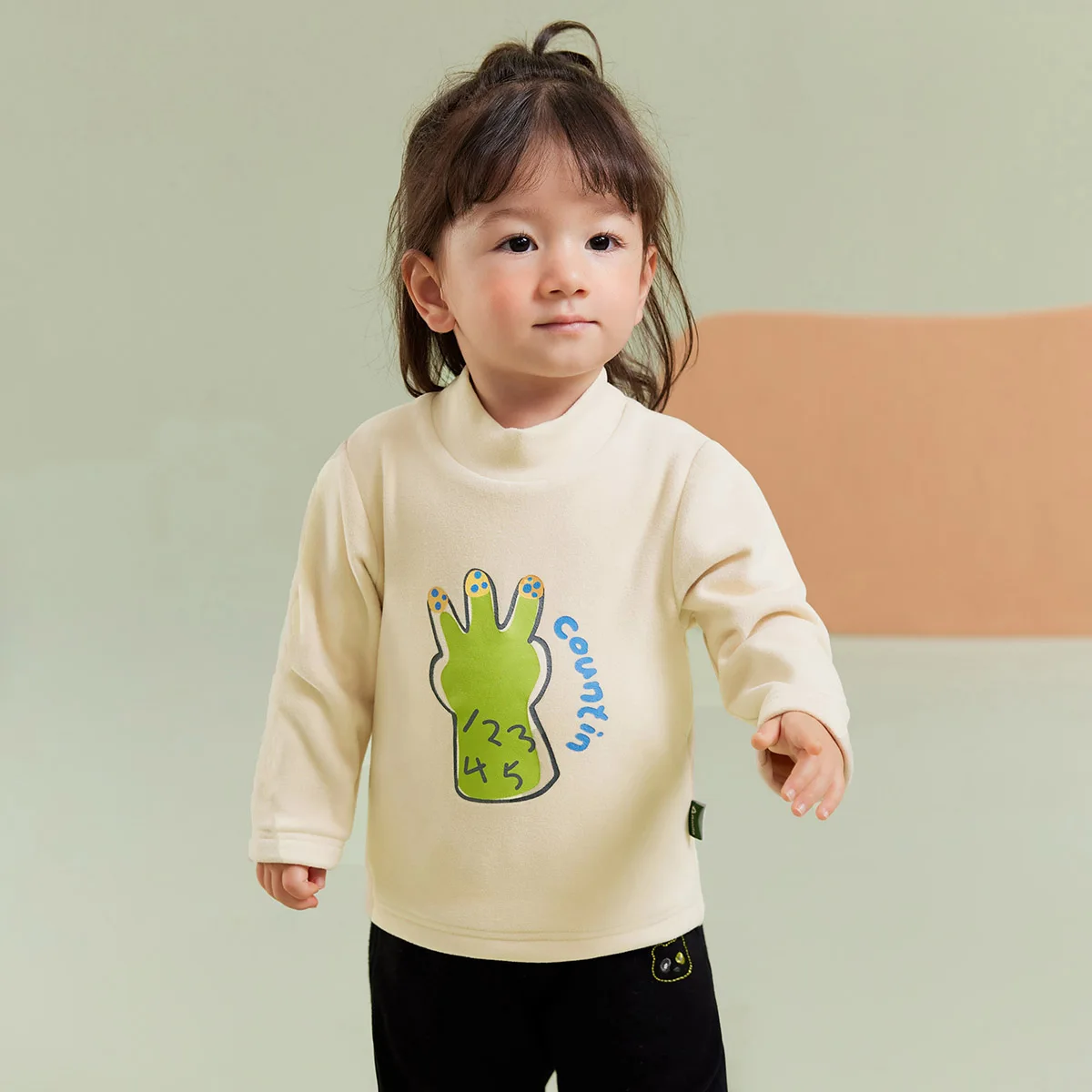 Amila Baby T-shirt 2024 Winter Fleecing Warm Multicolour Mock turtleneck Streak Cartoon Pattern Baby clothing