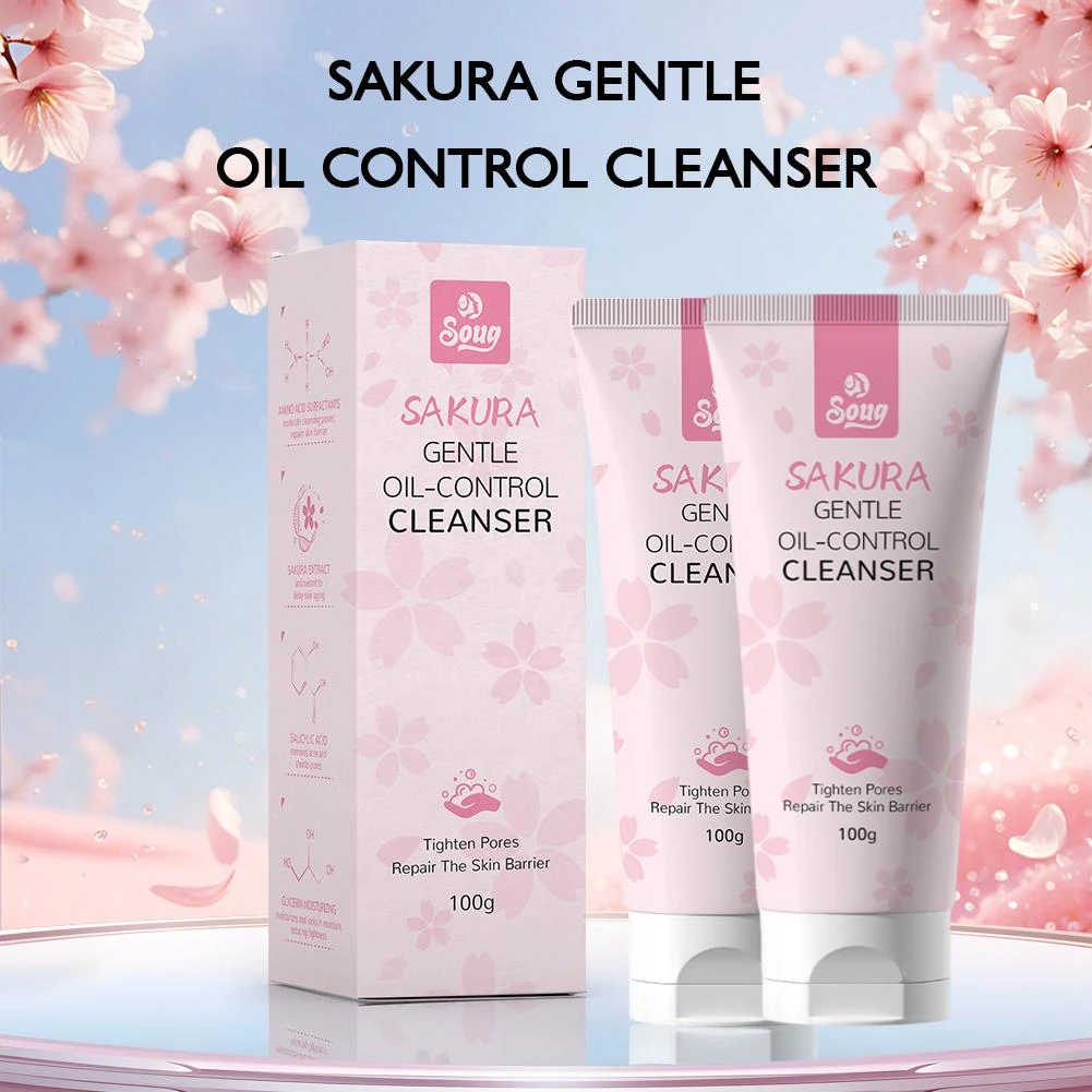 2/1pcs Sakura Facial Cleanser Deep Cleansing Pores Oil Control Moisturizing Brightening Face Wash Gentle For All Skin Types 100g