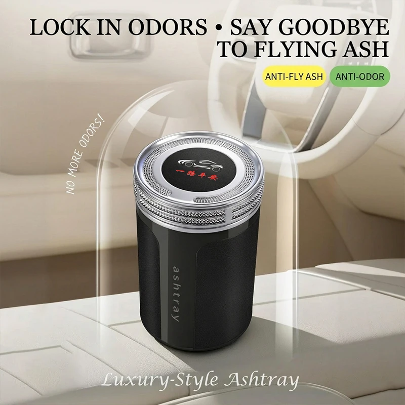 Car Ashtray with Leather Surface and Ceramic Inner Liner, Luxury Sealed Design to Prevent Odor and Ash Dispersion view 3