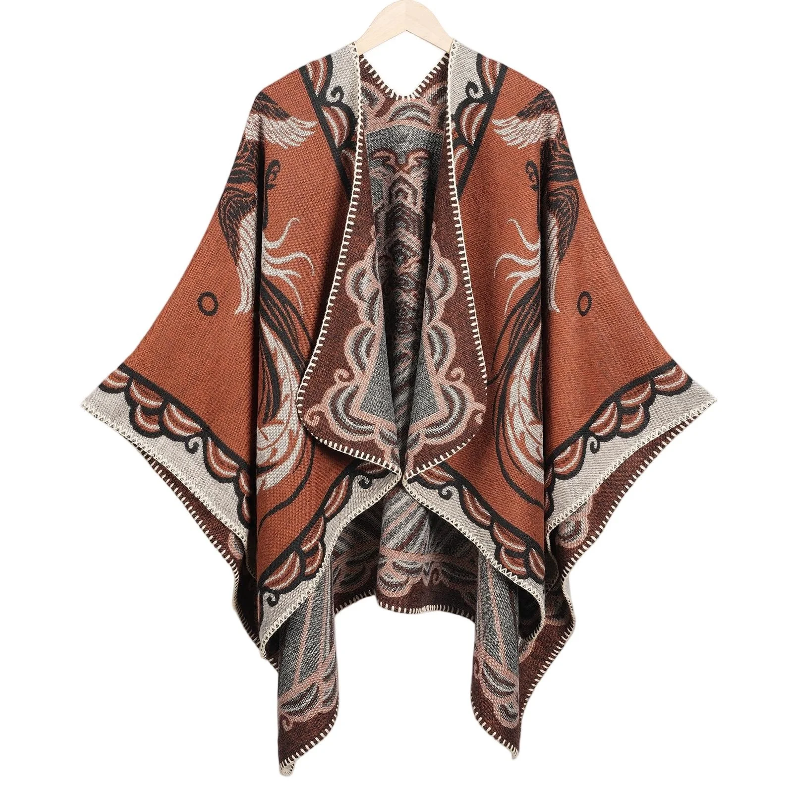 Mantello da viaggio etnico a vento Sciarpa di moda Poncho diviso etnico retrò Mantello da viaggio per foto da donna