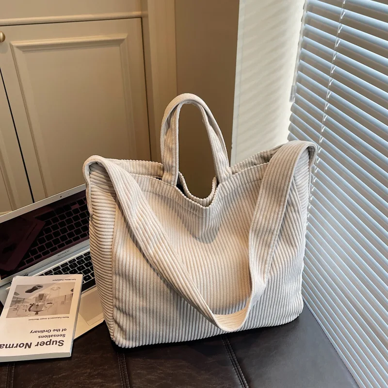 

New Fashion Simple Corduroy Crossbody Bags for Women Students Shopping Tote Shoulder Handle Bag Textured Casual Commuting Bag