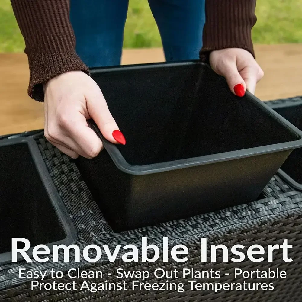 3-Section Wicker Planter with Removable Plastic Trays - Elevated Garden Bed on Legs - 30.75x11.75x22