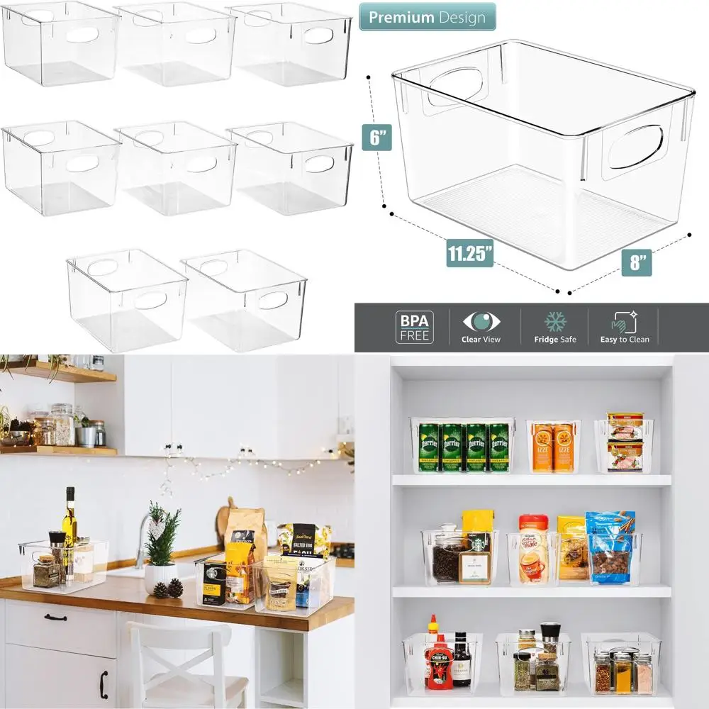 

Набор из 8 прозрачных пластиковых контейнеров для хранения с ручками для полок, одежды, ящиков, шкафов, кладовых и холодильников