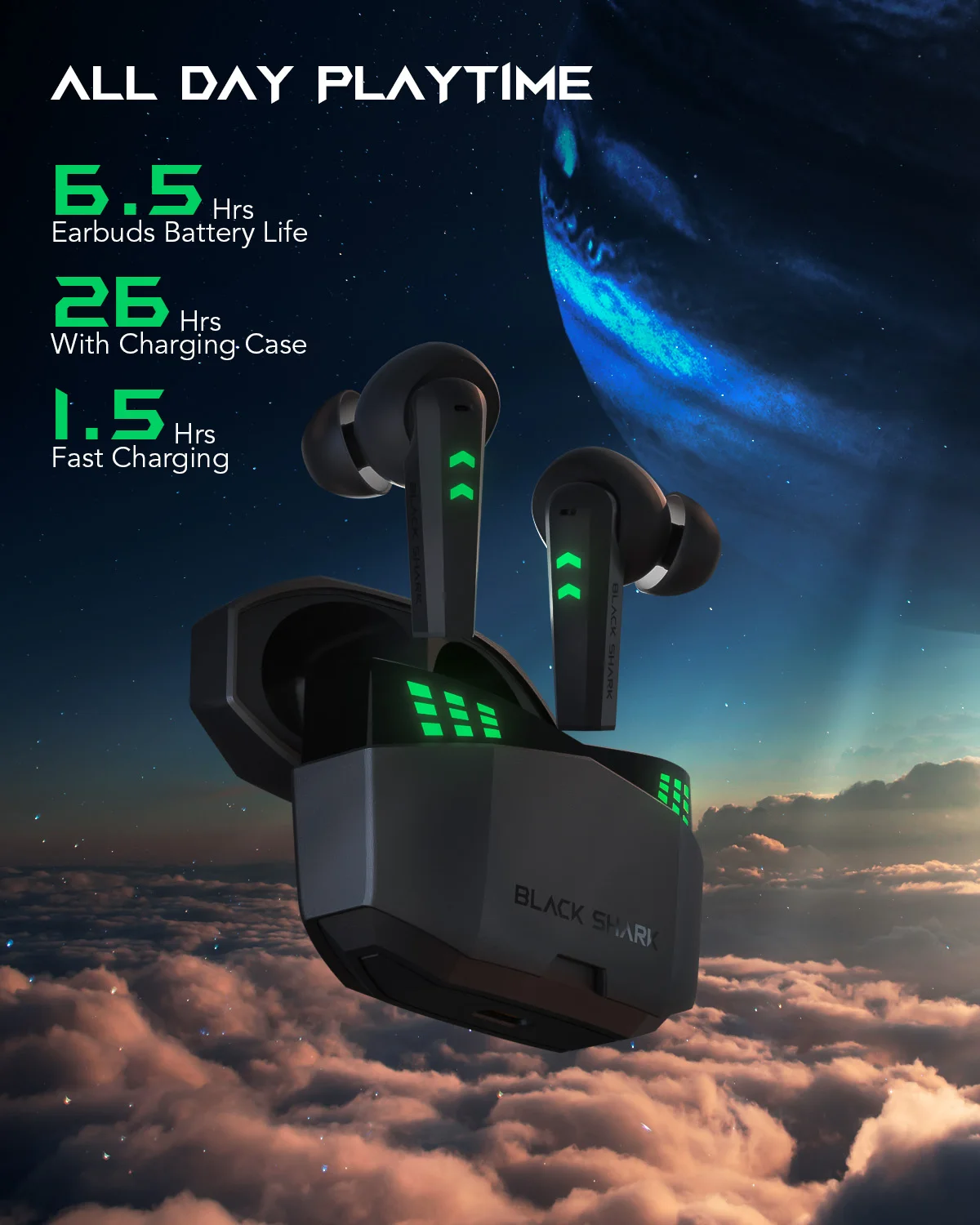 Black Shark  Lucifer T6 Wireless Gaming Earbuds with Bluetooth 5.2, IPX5 Waterproof, 26h Listening Time