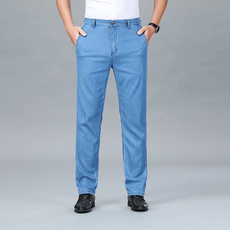 Summer Tencel Thin Jeans Men's Loose Straight High-End Quality Business Casual Formal Wear All-Matching Trousers