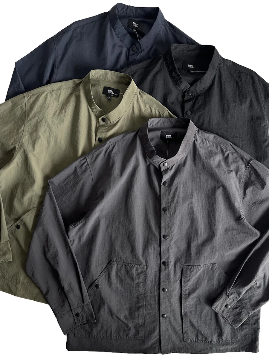 Lightweight Functional Workwear Shirt Japanese Retro Spring Summer Quick Dry Stand Collar Long Sleeve Loose Outerwear for Sports
