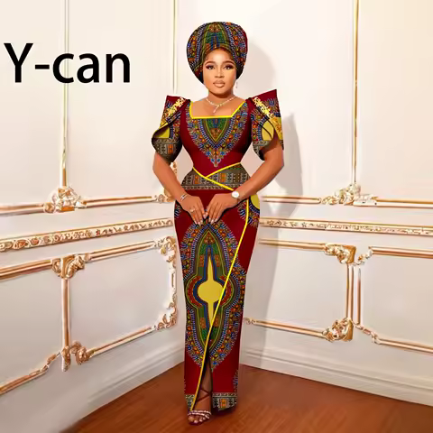 African Elegant Party Dresses for Women Evening Gown Luxury Dress Shining Vestidos with Headwrap African Dress 2425056