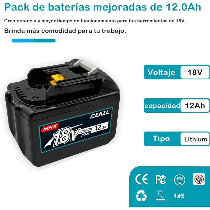 18V 12000mAh/15000mAh/18000mAh Battery, For Makita 18V Power Tool DDF487 DTW700 GBA404 DUC150Z DHR183Z - view 5