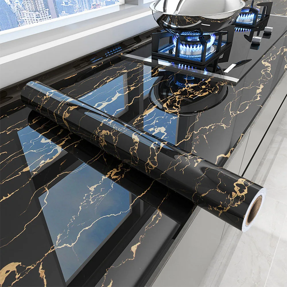 Marble Self-adhesive Waterproof Wallpaper Kitchen High Temperature Resistance Oil Proof Cabinet Refurbished Countertop Sticker