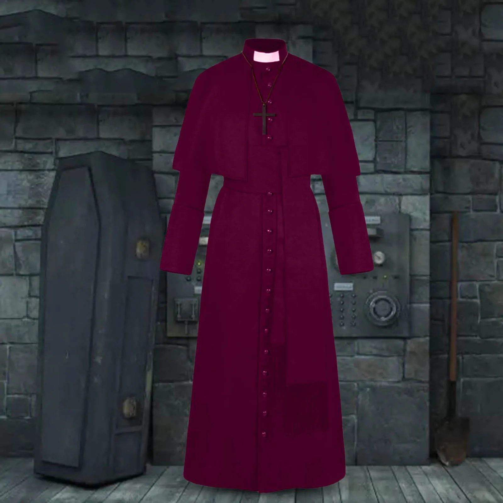 Medieval Vintage Priest Uniform Robe Halloween Men Pope Pastor Cloak Cape Cosplay Costume Renaissance Monk Robe Clergy Sets