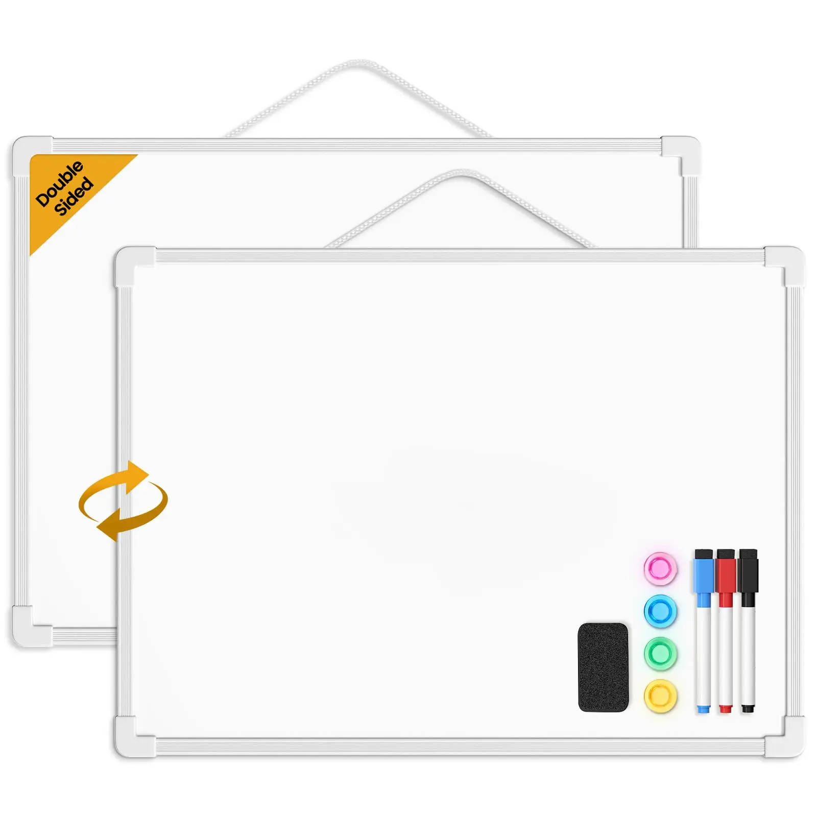 Klein droog uitwisbaar bord voor aan de muur, 15,7" x 11,8" dubbelzijdig klein whiteboard, droog uitwisbaar witbord met 3 markeringen en 4 magneten, P