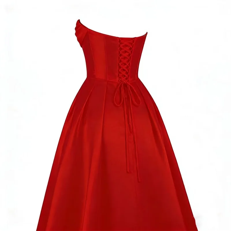 فساتين حفلة موسيقية من الساتان بدون حمالات على شكل قلب مخصصة للنساء طويلة على شكل حرف A مشد رسمي للحفلات المسائية مع جيوب #2