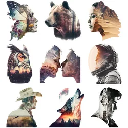 Character&animal landscape silhouette Fashion DIY vinyl heat transfer sticker Patches DTF Sticker Iron On For clothes applique