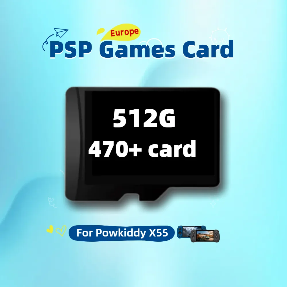 Powkiddy X55 PSP Games Card Europe Version Plug&Play TF Box Memory All Language Custom Retro 512G 470+ 256G 220+ 128G 100+ 64G