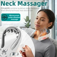 Masajeador de Cuello Eléctrico con Microcorriente, Múltiples Cabezales Reemplazables, Inalámbrico, con Función de Amasamiento, Shiatsu, Calor y Vibración, para Cervicales y Hombros