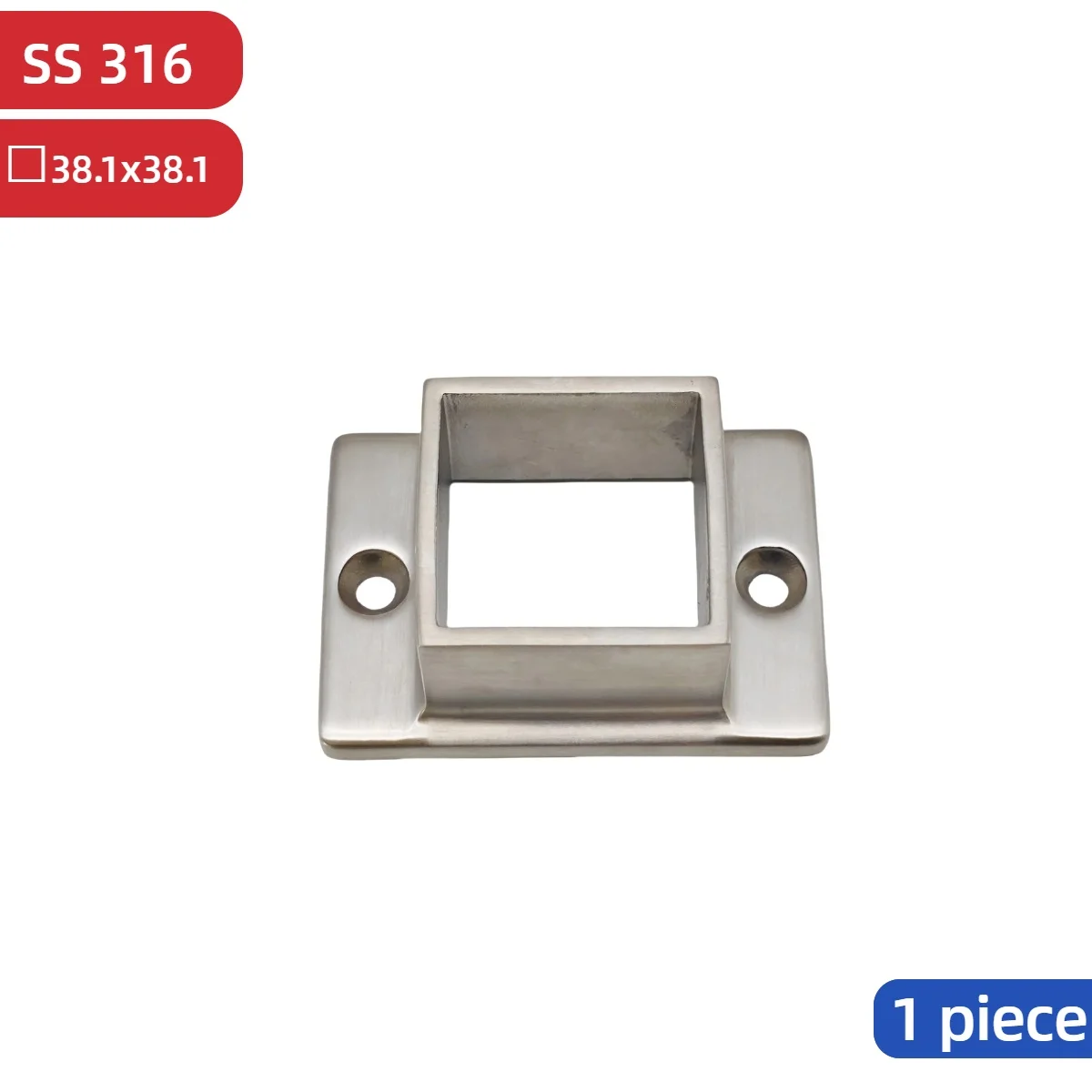 316 Stainless Steel Satin Polished Oblong Handrail Base Flange for 38.1mm Square Stair Railing Post