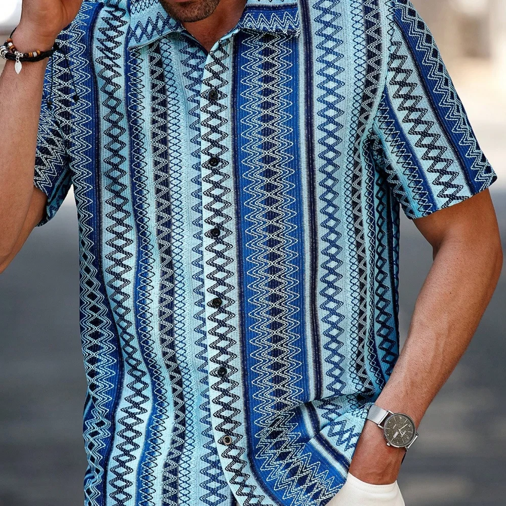 

Men's Button Down Shirts Fashion Stripes Print Short Sleeve Classic Fit Tops Summer Shirts Men clothing Men's shirts Top