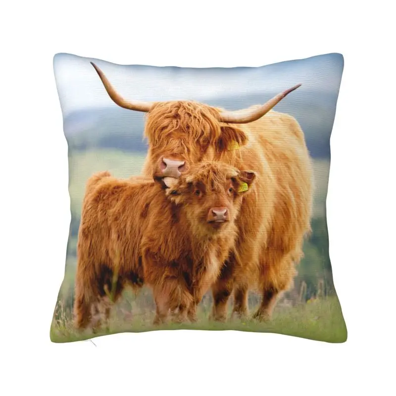 Highland Cow And Flower Throw Pillow Case 66*66cm for Sofa Cushion Cover Velvet Polyester Pillowcase Double-sided Printing